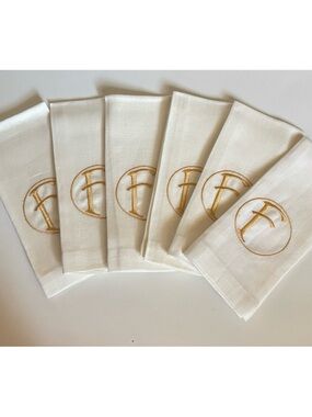 Frontgate Embroidered Monogram “F”Linen Guest Towels in Ivory Set of 6~ New